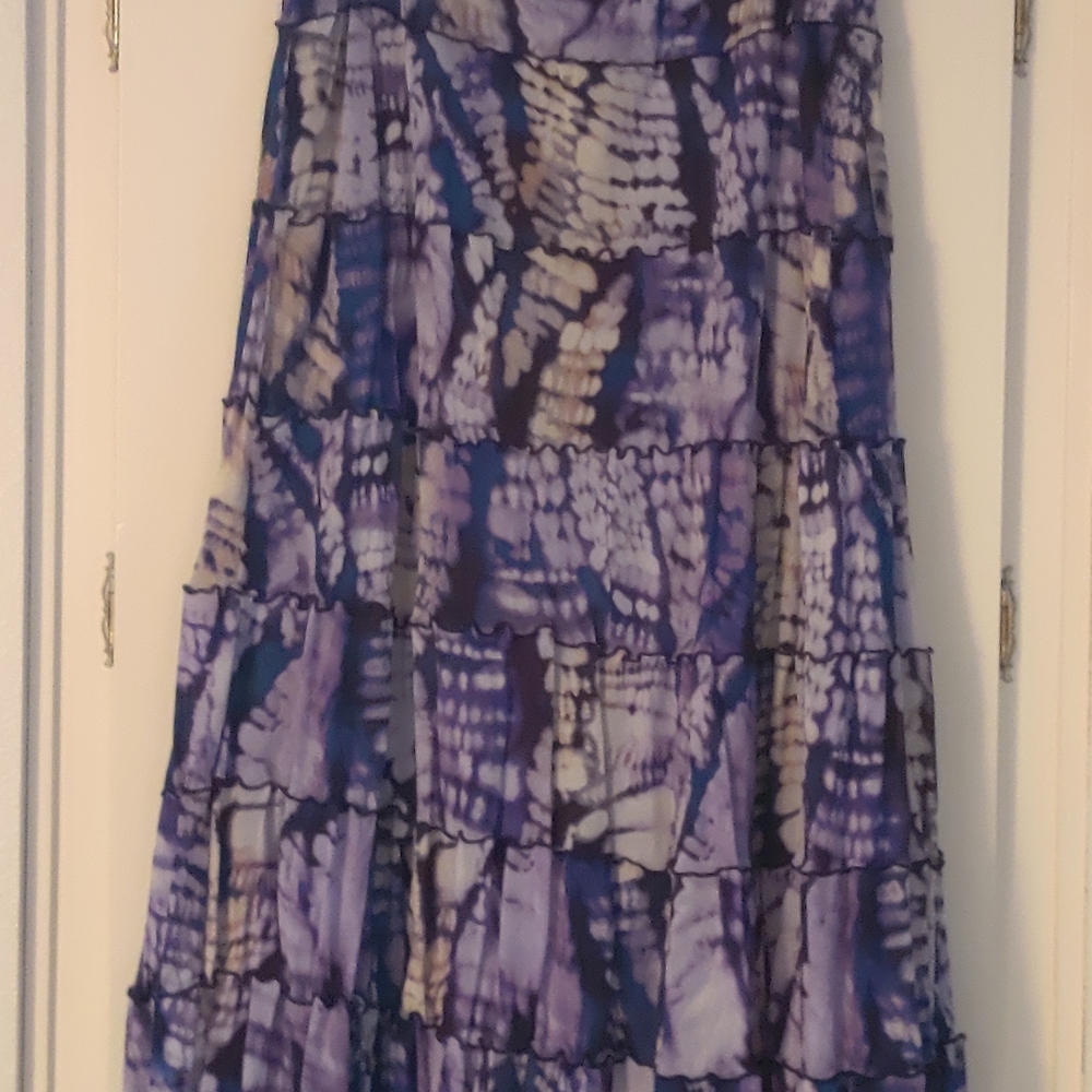 JM Collection Purple and White Tiered Midi Skirt